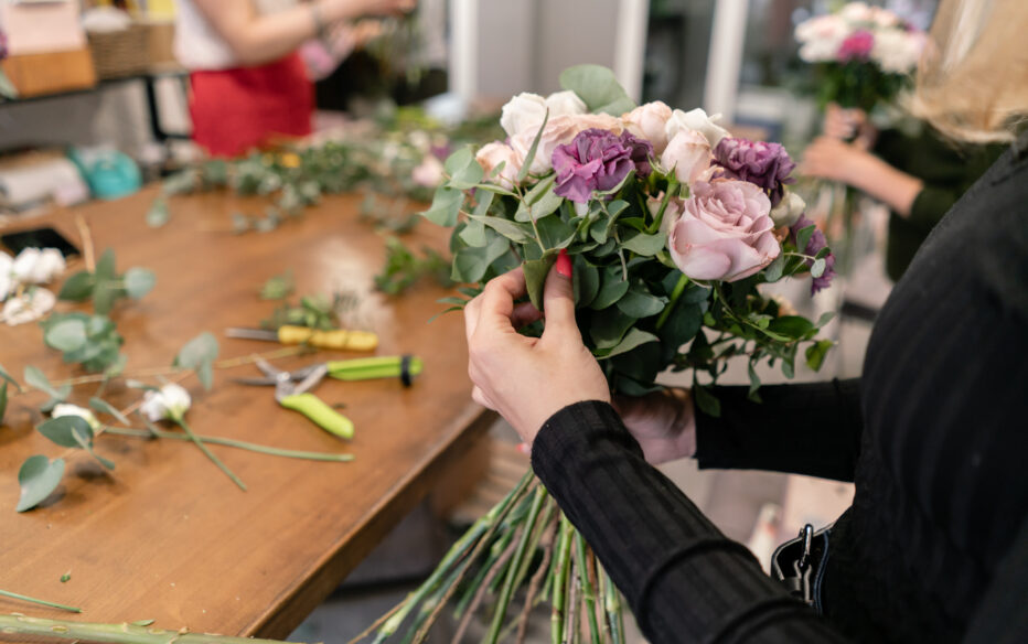 A bouquet being made at a Northumberland College Floristry course